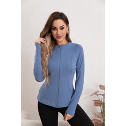 Poleron Deportivo Mujer Elasticado Corte Entallado Cierre 017 Azul L