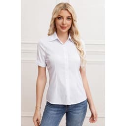 Blusa Mujer Manga Corta Elasticada Lisa Botones Formal 0057 Blanco M