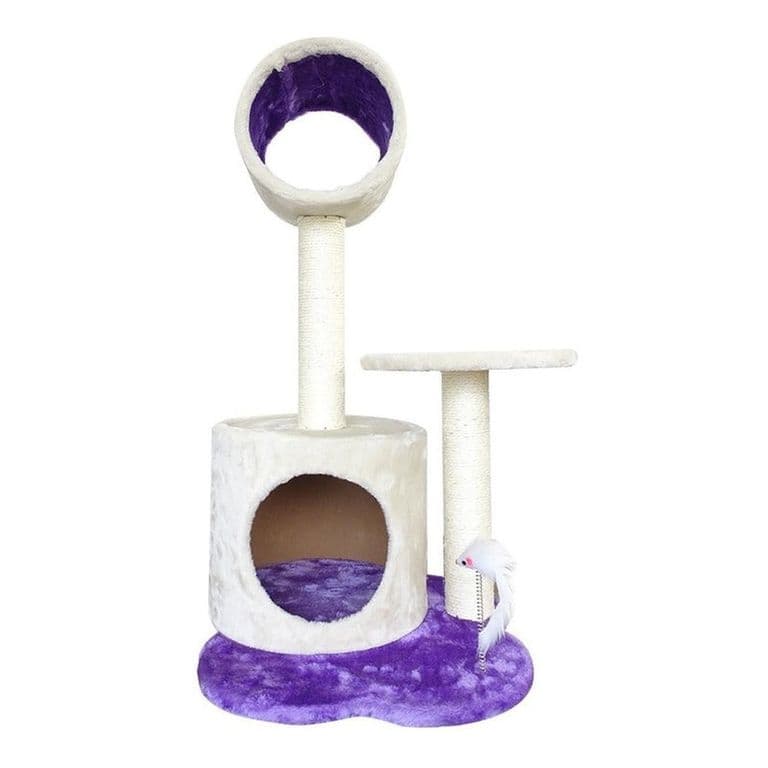 Rascador Interactivo Para Gatos Doble Piso Con Juguete Raton