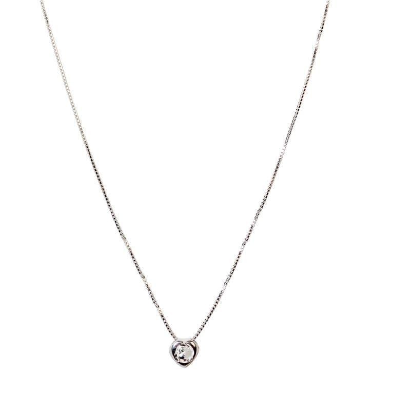 Collar Corazon Punto De Luz Circon Redondo Plata Fina 925 Plateado TALLA UNICA