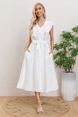 Vestido Largo Primavera Mujer Semi Formal Casual Botones 339 Blanco S