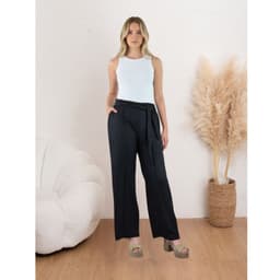Pantalon Palazzo Mujer Tipo Lino Casual Semi Formal Tiro Alto 890 Negro L/XL