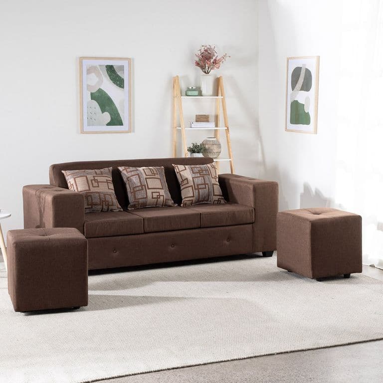 Sofa Ginebra 3 Cuerpos Incluye Dos Puff Chocolate
