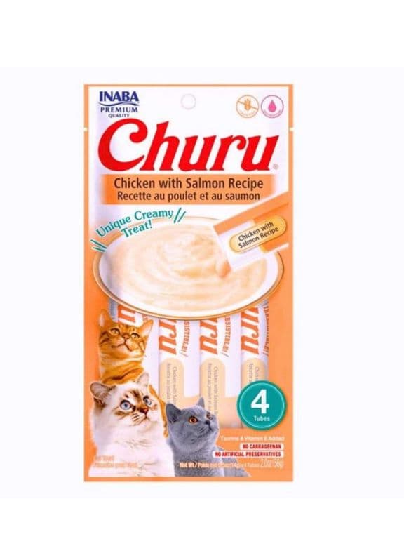 SNACK CHURU GATO CHICKEN Y SALMON 4 TUBOS