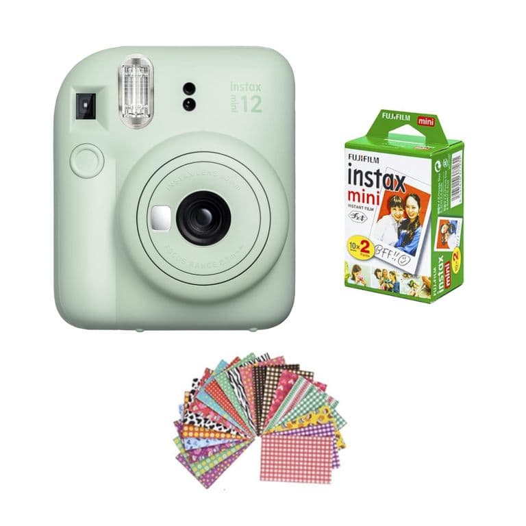 SET CAMARA INSTAX MINI 12 + 20 PELICULAS + MARCOS ADHESIVOS