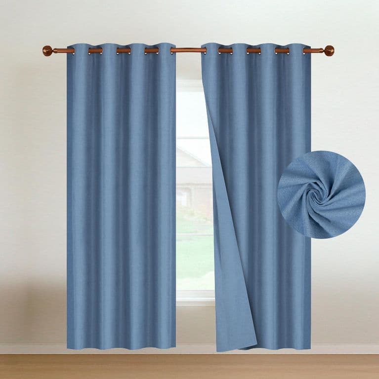 Cortinas Blackout 100% 2 Panos 140x220 Text Lino - Azul