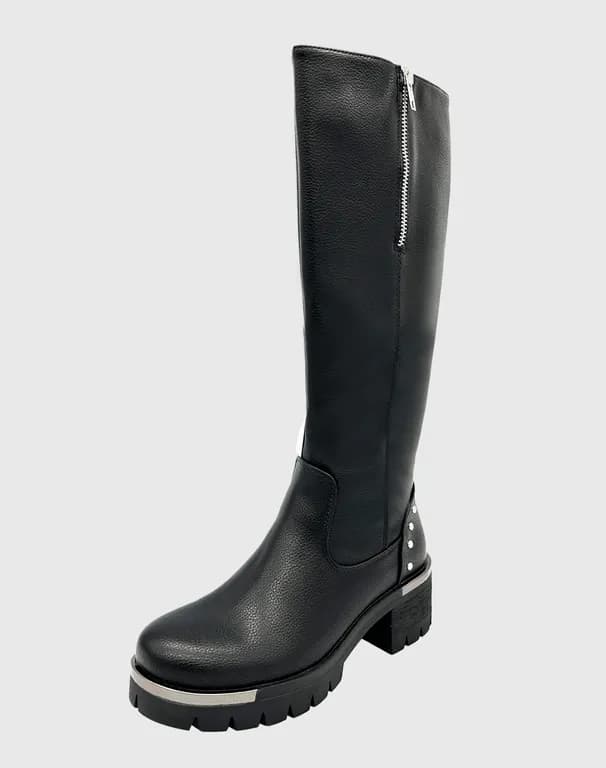 Bota para mujer, Negra bajo la rodilla con tachas Danicolle Negro 38