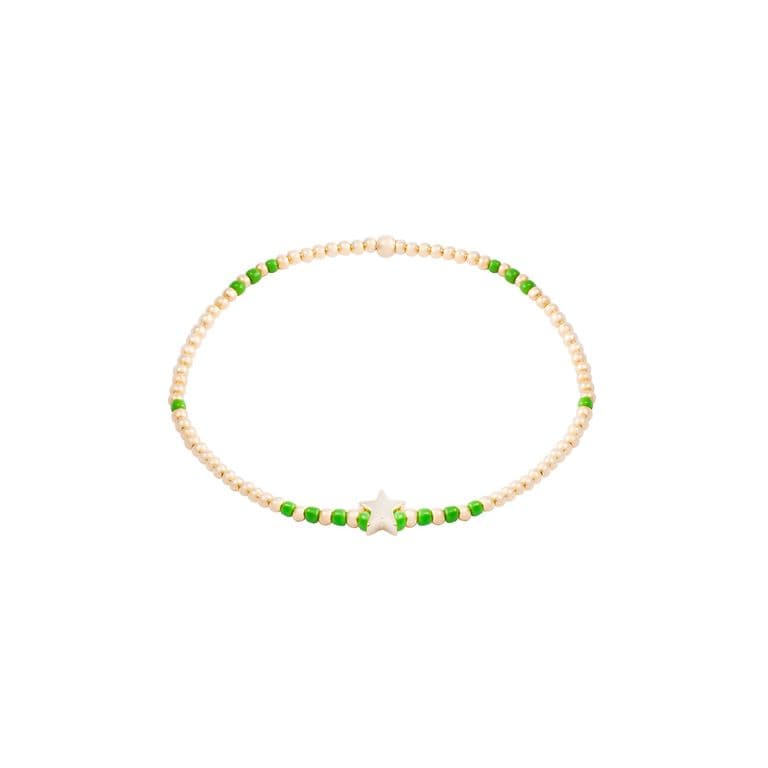 Pulsera Plata Esterlina 925 Estrella Verde Banado Oro 14kt Amarillo 18
