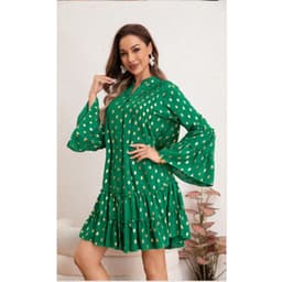 Vestido Corto Mujer Manga Larga Ancha Diseno Puntos 0043 Verde M