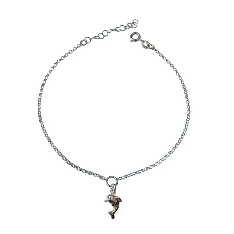 Tobillera Delfin Cadena Rolo Plata Fina 925 Plateado TALLA UNICA