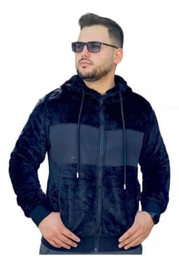 Poleron Peludo Canguro Hombre Premium 0253 Negro M
