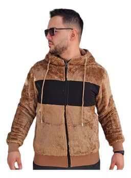 Poleron Peludo Canguro Hombre Premium 0253 Beige M
