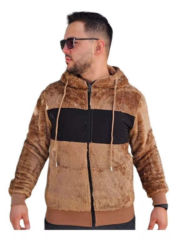 Poleron Peludo Canguro Hombre Premium 0253 Beige M