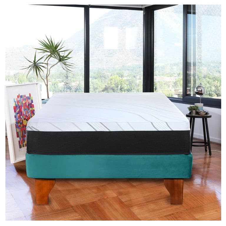 Cama Europea Zen Pro Colchon Resortes 1.5 Plaza Base Dividida Tela Turquesa