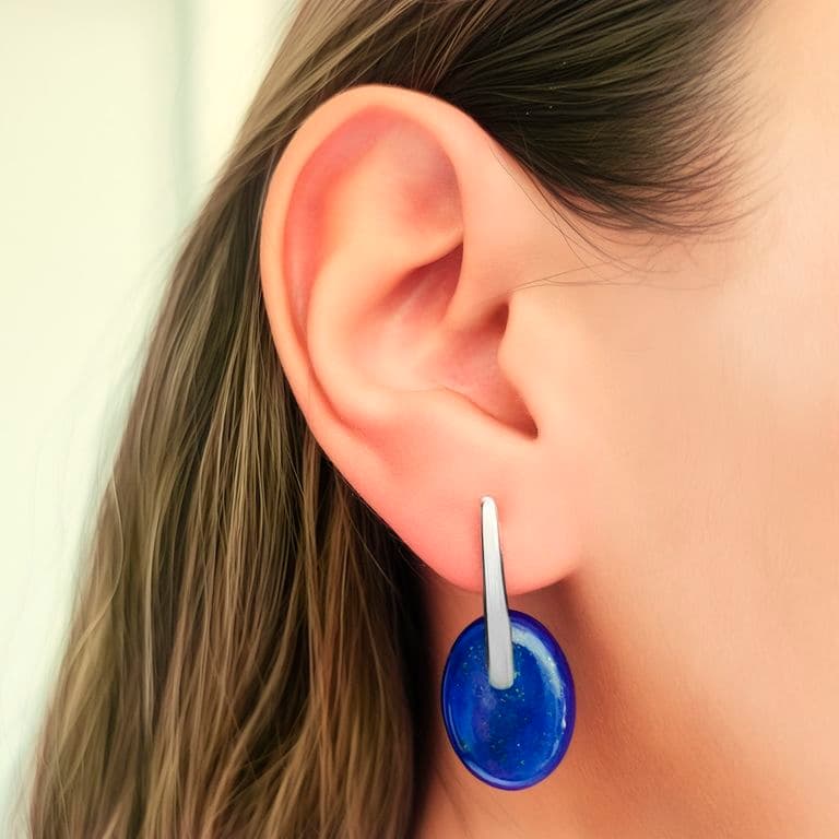 Aros Lapislazuli Ovalo Plata Fina 925 Azul TALLA UNICA