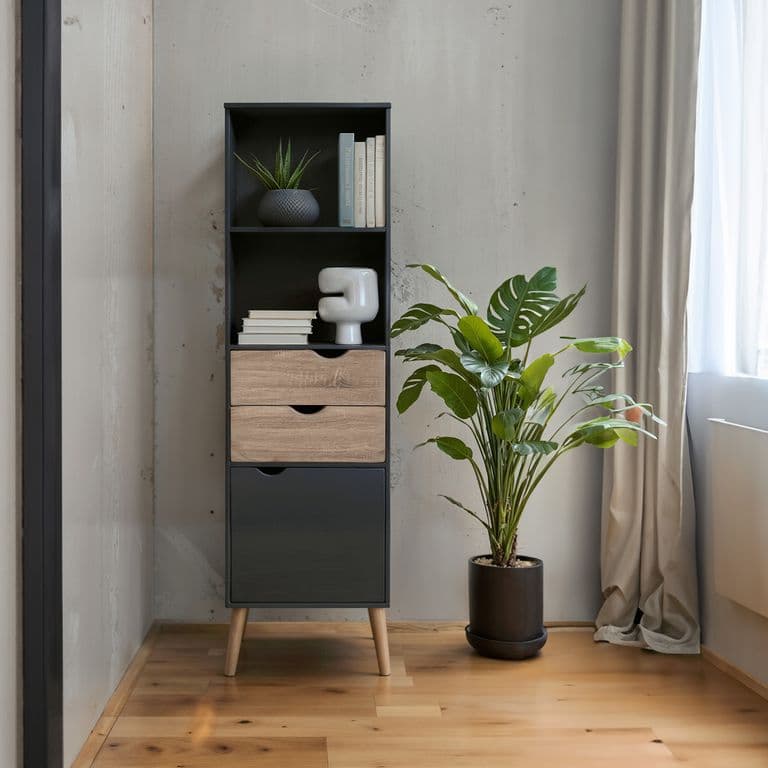 Estante Librero Top Living Gotemburgo Black Nordico con Cajones