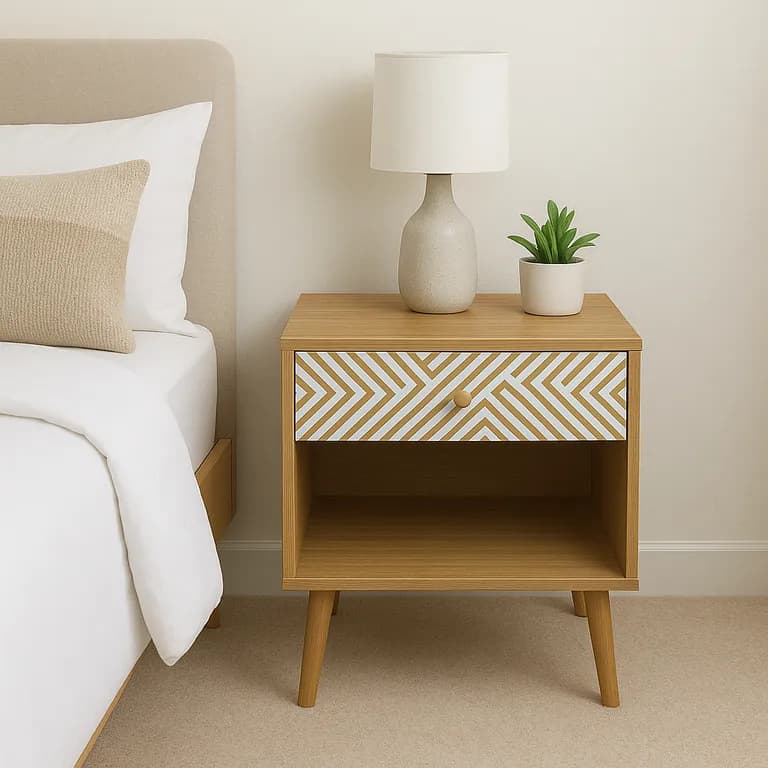 Velador Top Living Moon con Cajon y Estante Blanco y Madera