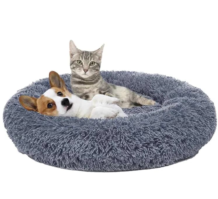 Cama Antiestres Felpa para Mascotas Perros Gatos 70cm Gris