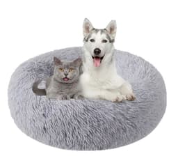 Cama Antiestres Felpa para Mascotas Perros Gatos 80cm Gris