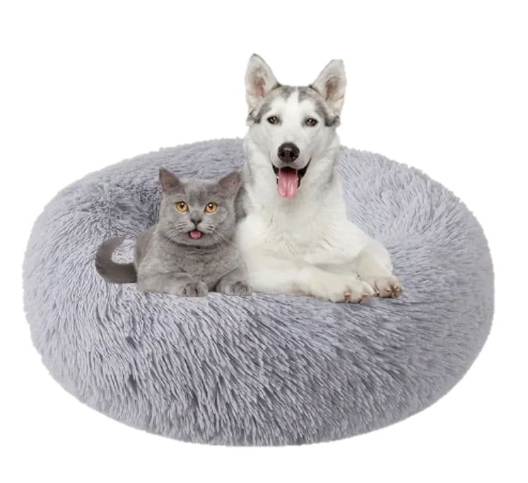 Cama Antiestres Felpa para Mascotas Perros Gatos 80cm Gris