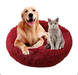 Cama Antiestres Felpa para Mascotas Perros Gatos 70cm Rojo