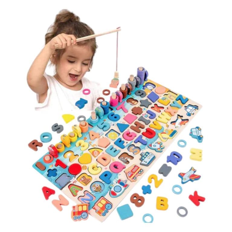 TABLERO JUEGO EDUCATIVO MONTESSORI PESCA LETRA NUMERO NC23