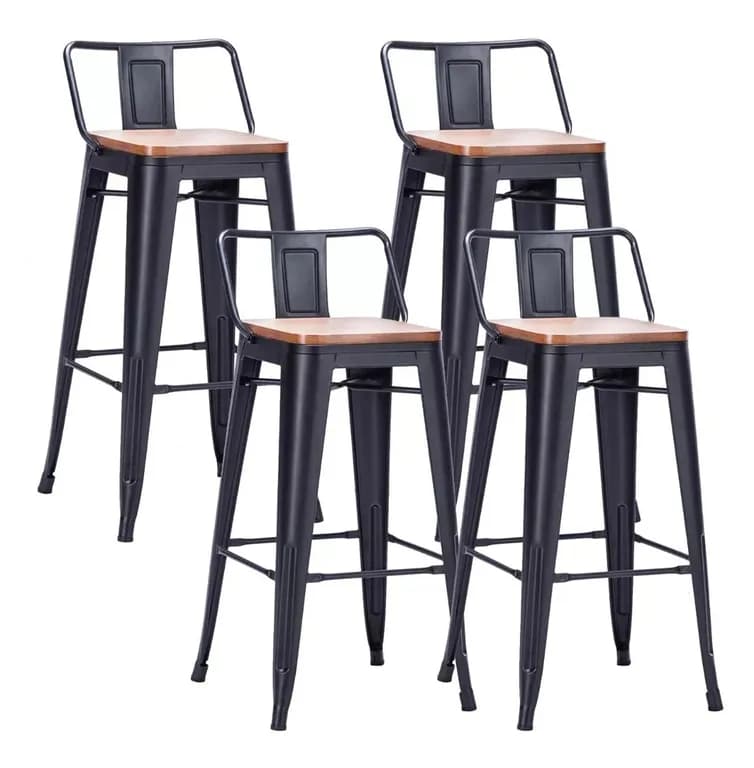 Pack de 4 Taburetes Tolix metal con asiento de madera 66 cm - Negro