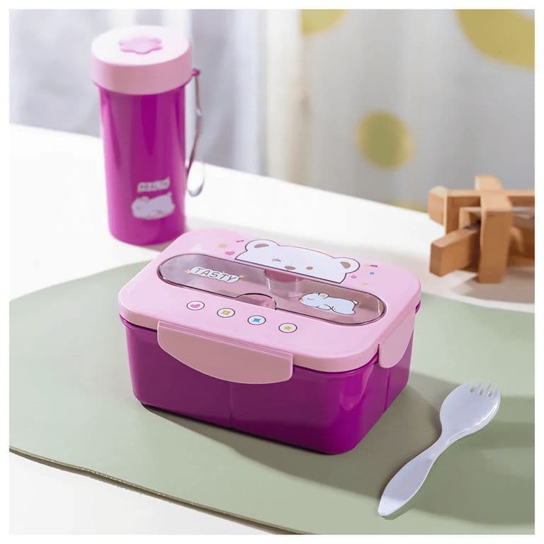 Fiambrera Contenedor 1200Ml Taper Hermetico + Cubierto Y Vaso Infantil