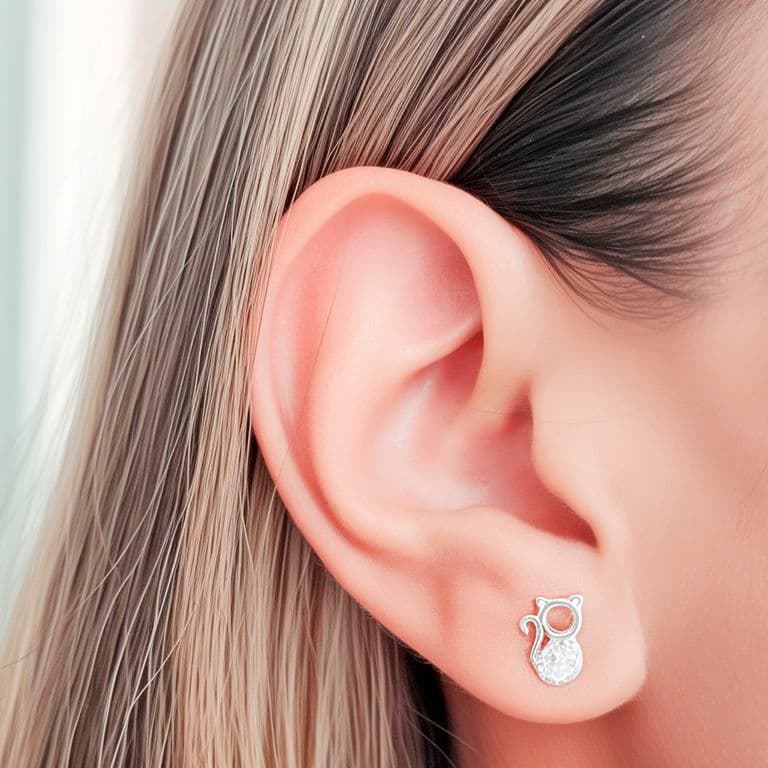 Aros Mini Gato Circon Blanco Plata Fina 925 Plateado TALLA UNICA