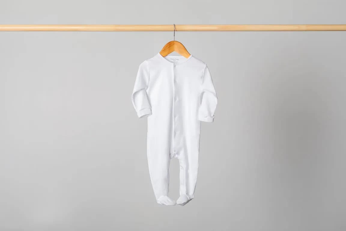 Pijama Osito Unisex Liso Algodon Pima Peruano Blanco 6-9 MESES
