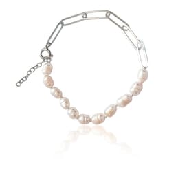Pulsera Eslabon Alargado Perla Plata Fina 925 Blanco TALLA UNICA