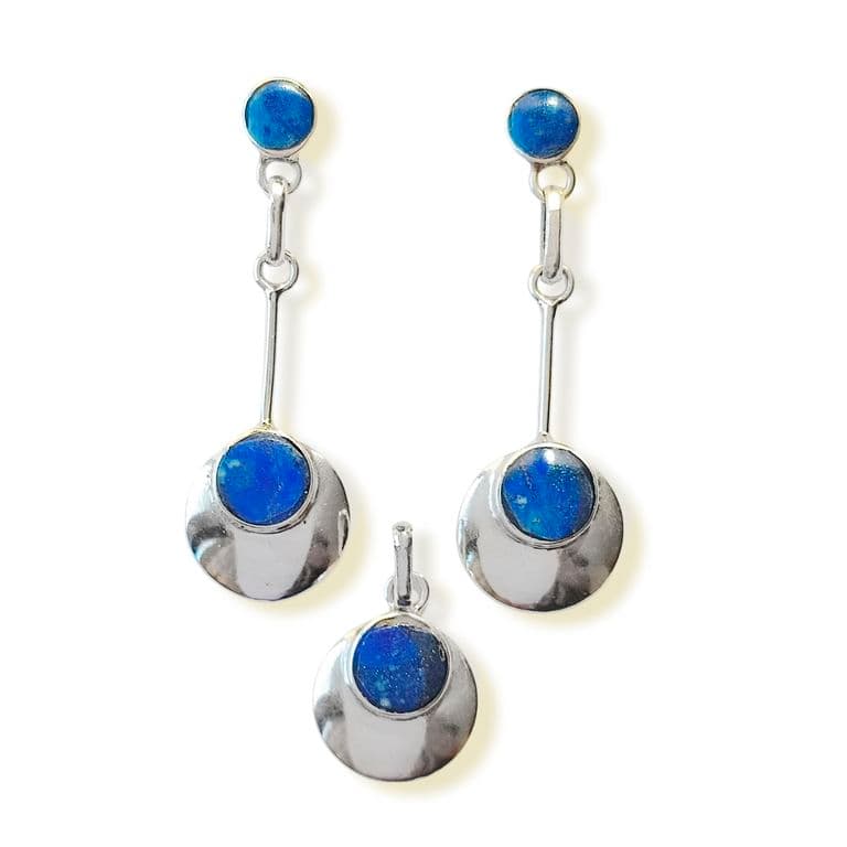 Set Lapislazuli Aros y Colgante Circulo Plata Fina 950 Azul TALLA UNICA