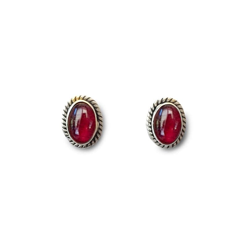 Aros Boton Ovalo Trenzado Granate Plata Fina 925 Granate TALLA UNICA