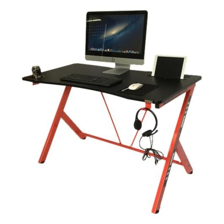 Escritorio Gamer S2003 Pro Efecto Fibra de Carbono con Pasacables y Accesorios - Rojo