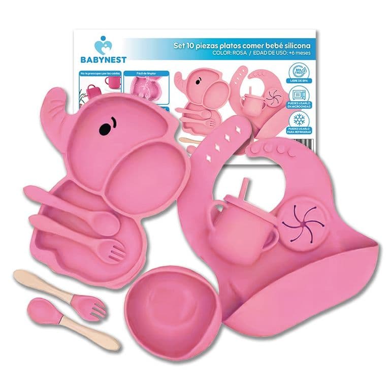 Set Alimentacion Silicona Bebe 10P Antideslizante BabyNest.