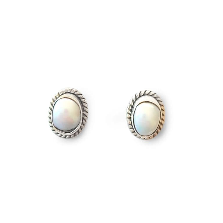 Aros Boton Ovalo Trenzado Perla De Rio Plata Fina 925 Blanco TALLA UNICA