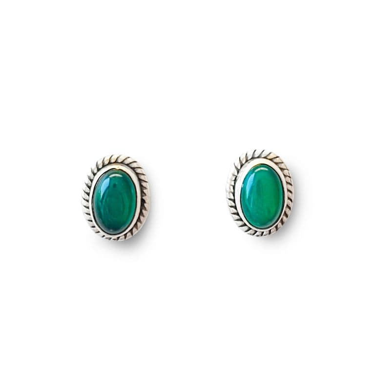 Aros Boton Ovalo Trenzado Onix Verde Plata Fina 925 Verde TALLA UNICA