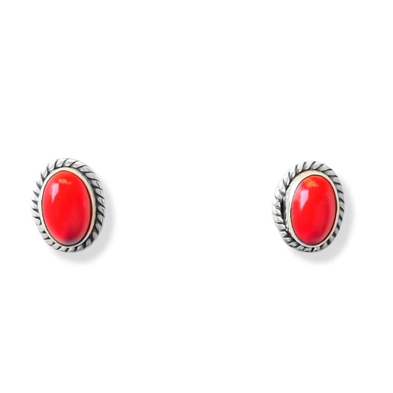 Aros Boton Ovalo Trenzado Coral Plata Fina 925 Coral TALLA UNICA