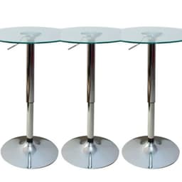Set 3 Mesas de Bar Vidrio Templado Regulable 80 CM Diametro