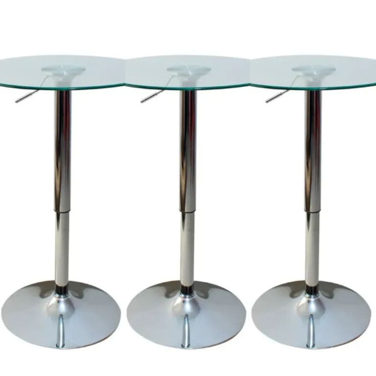Set 3 Mesas de Bar Vidrio Templado Regulable 80 CM Diametro