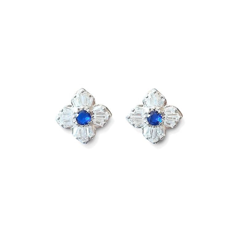 Aros Trebol Circon Azul Blanco Plata Fina 925 Azul TALLA UNICA