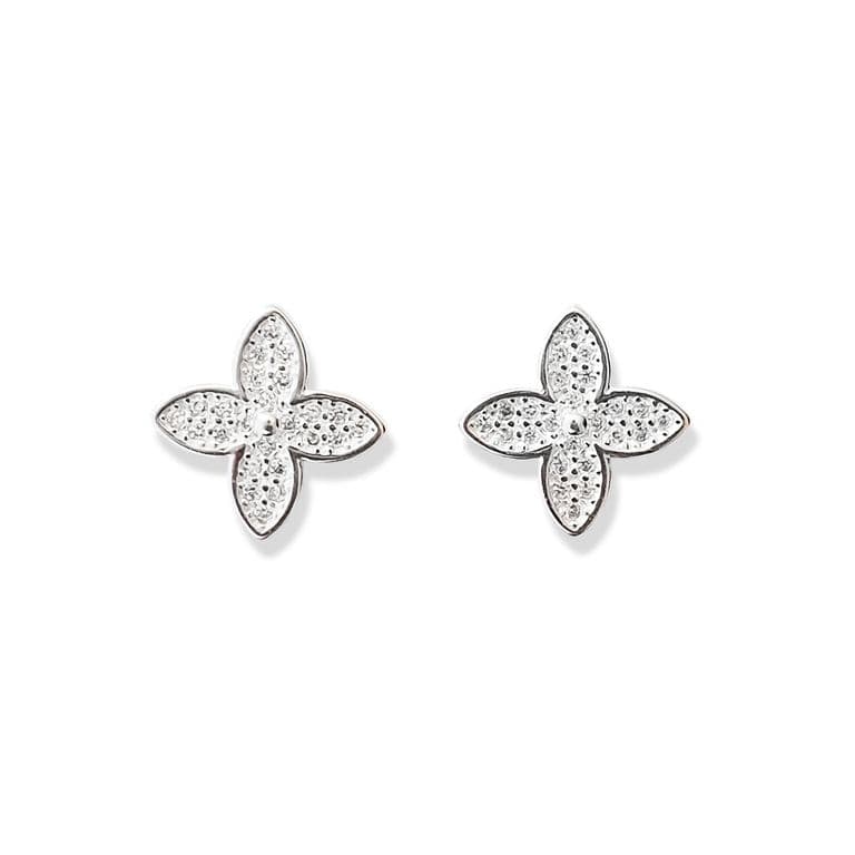 Aros Trebol Circon Blanco Regina Plata Fina 925 Blanco TALLA UNICA