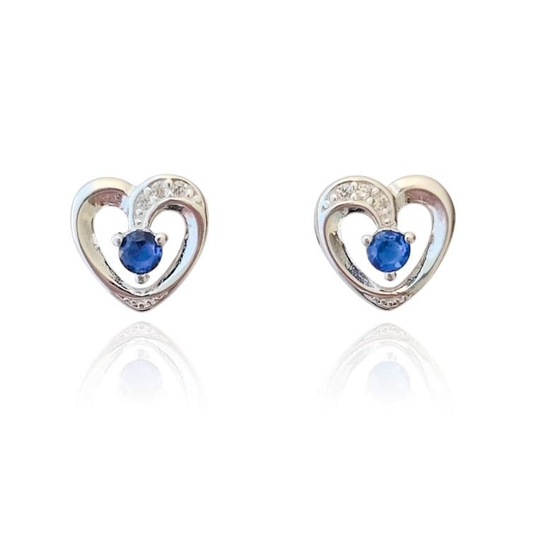 Aros Corazon Circon Azul Plata Fina 925 Azul TALLA UNICA