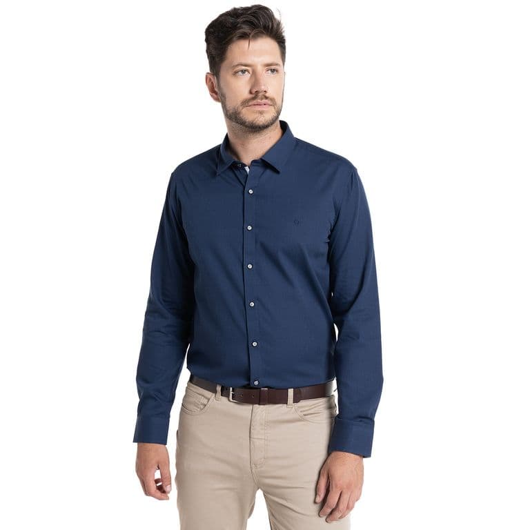 Camisa Jacquard Santillana Hombre Manga Larga Azul Marino S