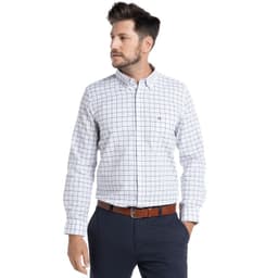 Camisa Oxford Cuadros Londres Hombre Manga Larga Blanco S