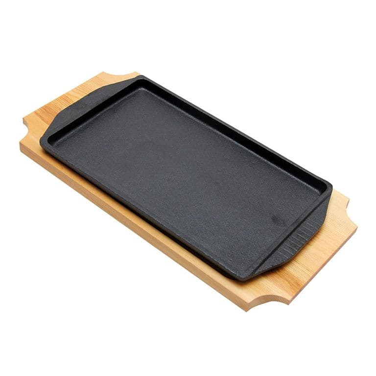 Plato Hierro Rectangular Con Base Madera 324X178X19 Cm