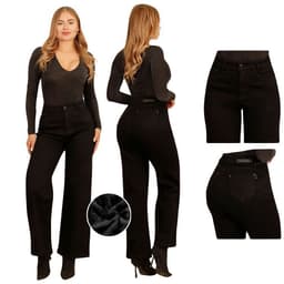 Jeans Pantalon Wide Leg Forro Polar Mujer Negro 40