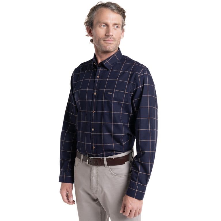 Camisa Manga Larga Hombre Escocesa Island Algodon Cuadros Azul Marino M