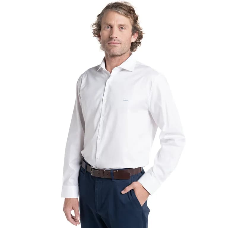 Camisa Hombre Manga Larga Jacquard Harlem Algodon Slim Fit Blanco XL