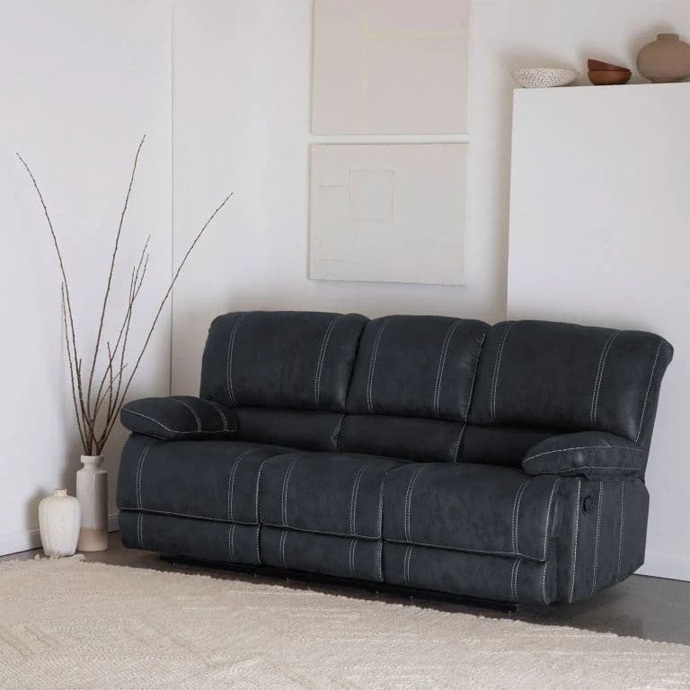 Sofa 3 Cuerpos Reclinable Cuero Viejo Gris Clasico Castle 98023SR4GR